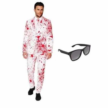 Halloween - heren kostuum met bloed print maat 46 (s) met gratis zonn