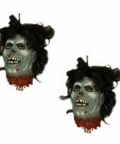 2x stuks horror zombie hoofd hangdecoratie 30 cm