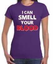 Halloween smell your blood verkleed t-shirt paars voor dames